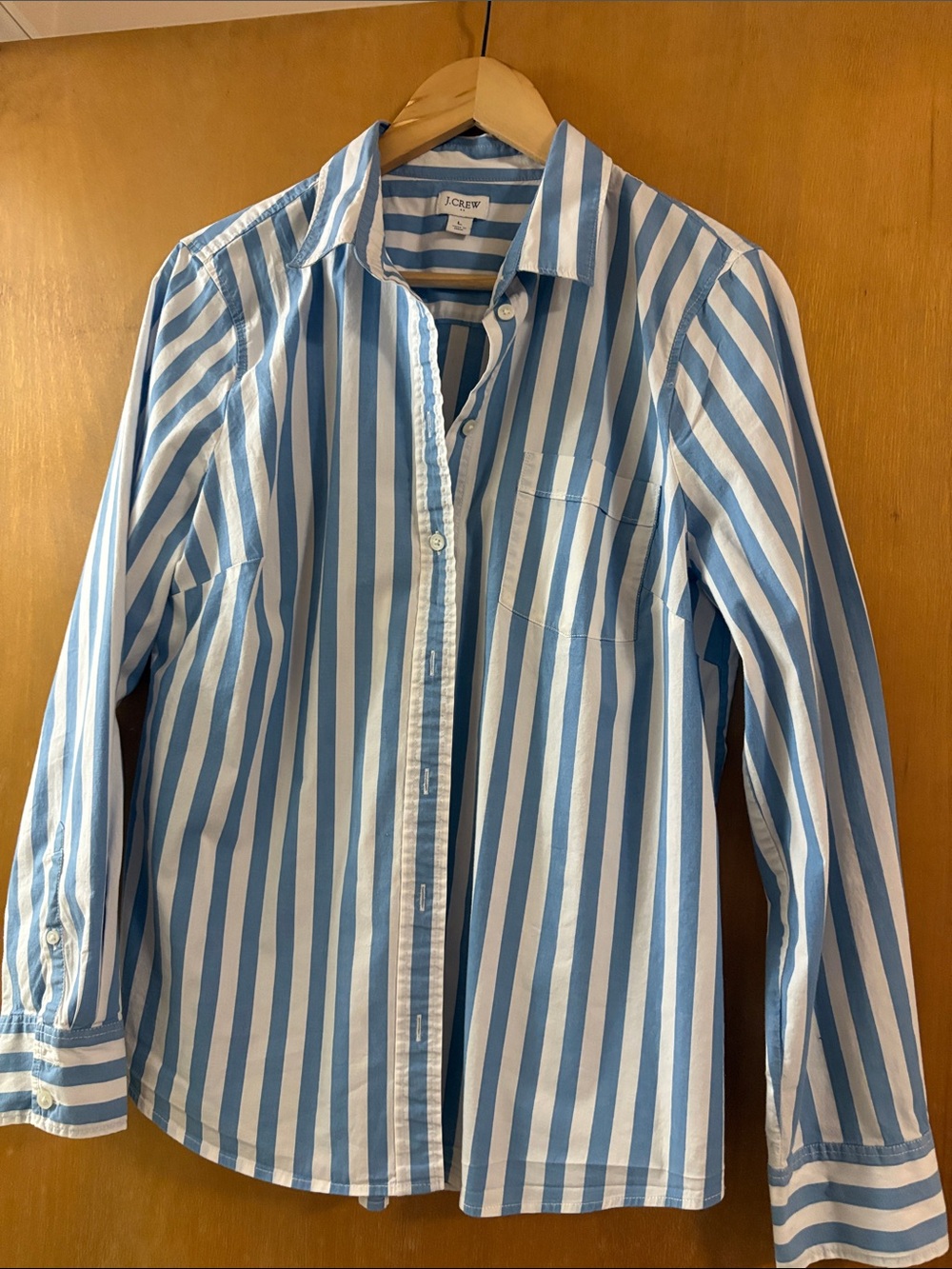 J. Crew Light Blue and White Vertical Stripe Button-Down Shirt